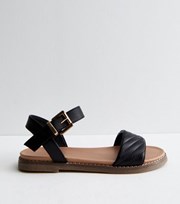 New Look Black Quilted 2 Part Buckle Sandal